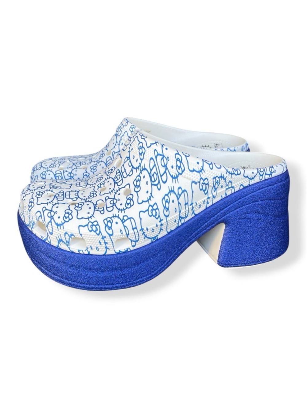 Hello Kitty x Crocs Siren Clog '50th Anniversary' Blue Glitter Platform Mules 11 - Picture 9 of 15